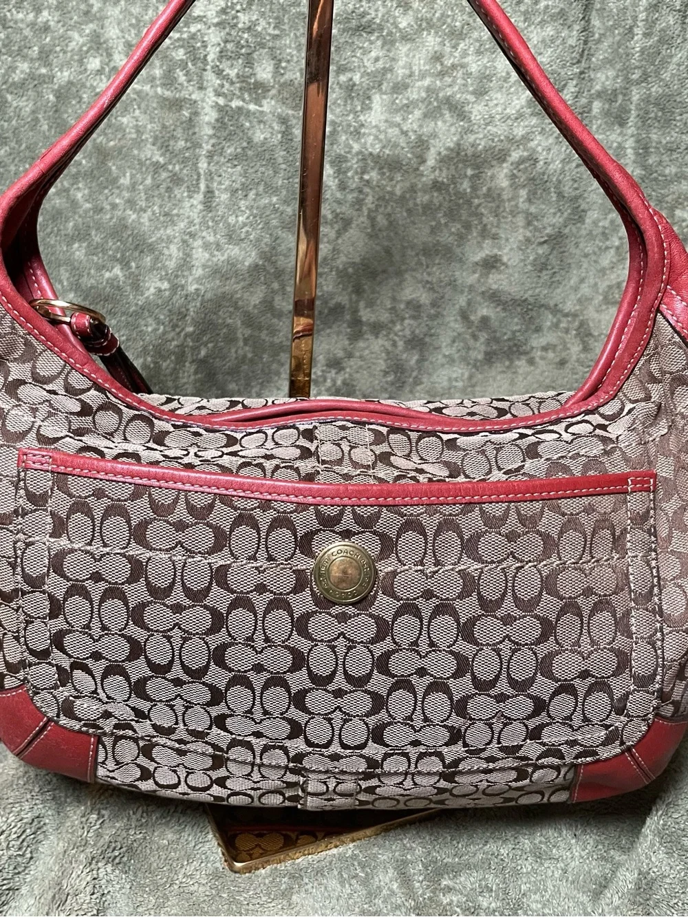Vintage y2k Signature Ergo Shoulder Bag with Red Trim